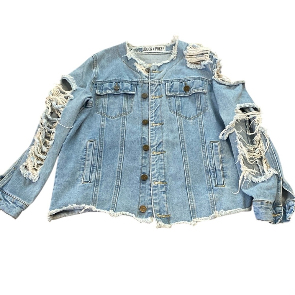 Classic Blue Jean Jacket with Distressed Collar